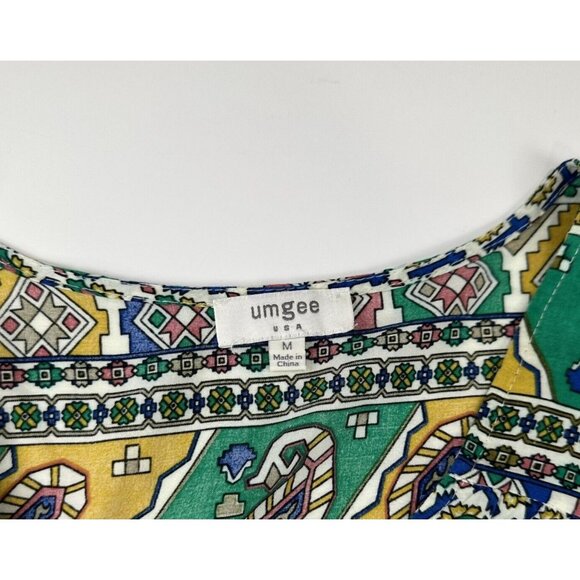 Umgee Womens Boho Tunic Dress SZ M Paisley Multicolor 3/4 Bell Sleeves V-Neck - Picture 3 of 16
